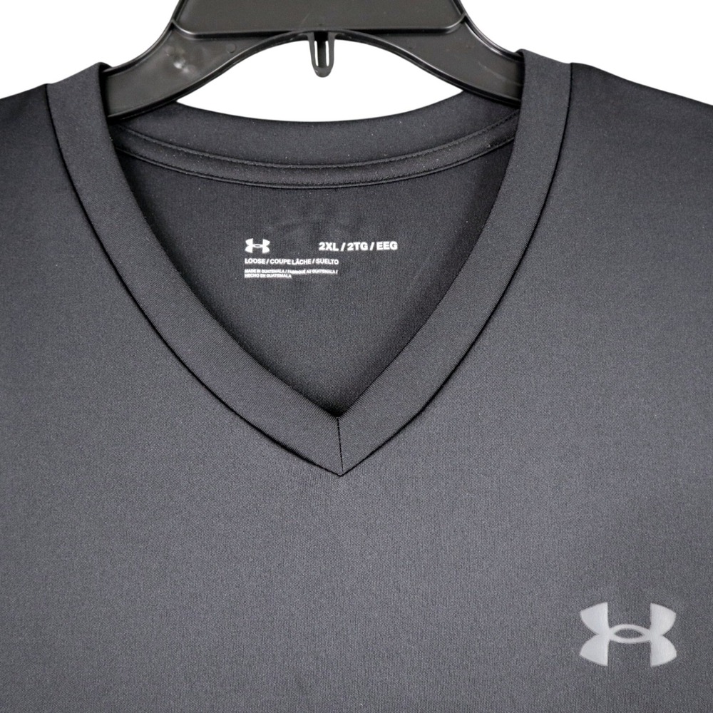 Under Armour V-Neck Shirt Mens 2XL Black HeatGear Performance Gym Workout Tee